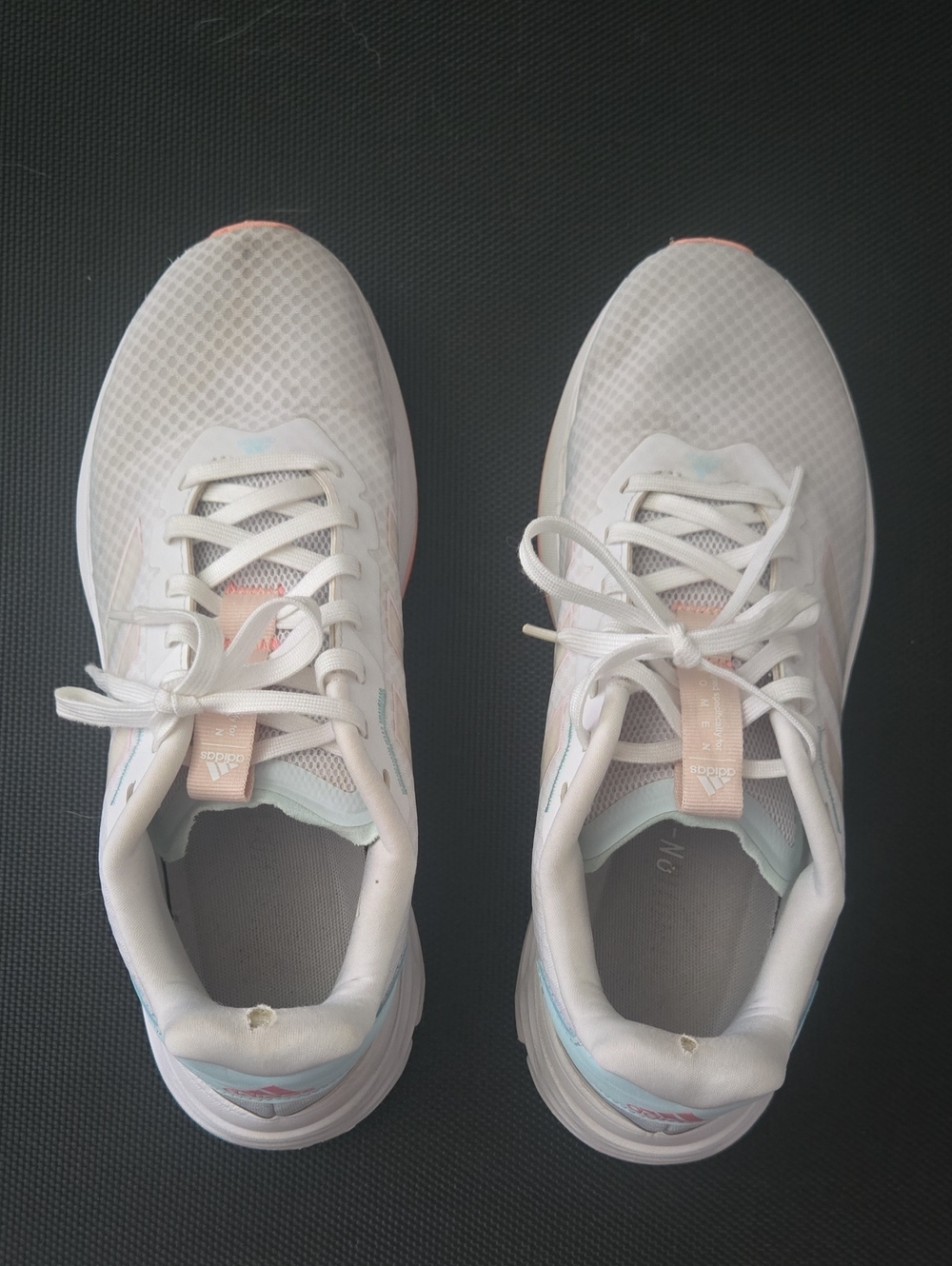 Adidas LightMotion Women’s White Sneakers with Pastel Pink & Light Blue Accents